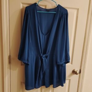 Blue V-Neck Blouse with Tie Front Torrid Size 5